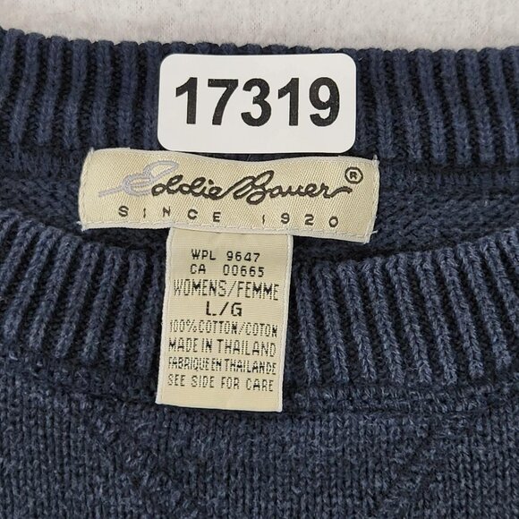 Eddie Bauer Sweater Womens Large Blue Cotton Crew Neck Vintage Knit Pullover - Picture 6 of 11